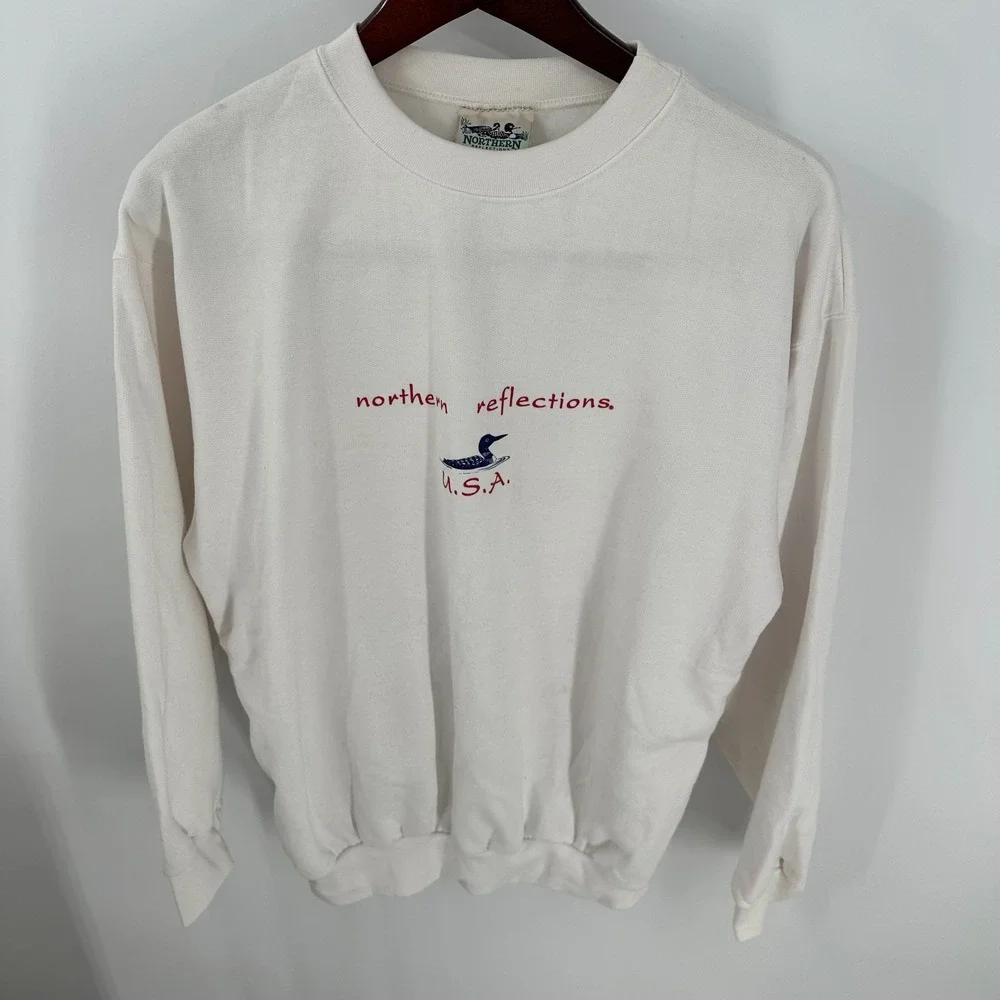 Vintage Northern Reflections Classic Crew Neck Pullover Sweatshirt‎ White M NWT